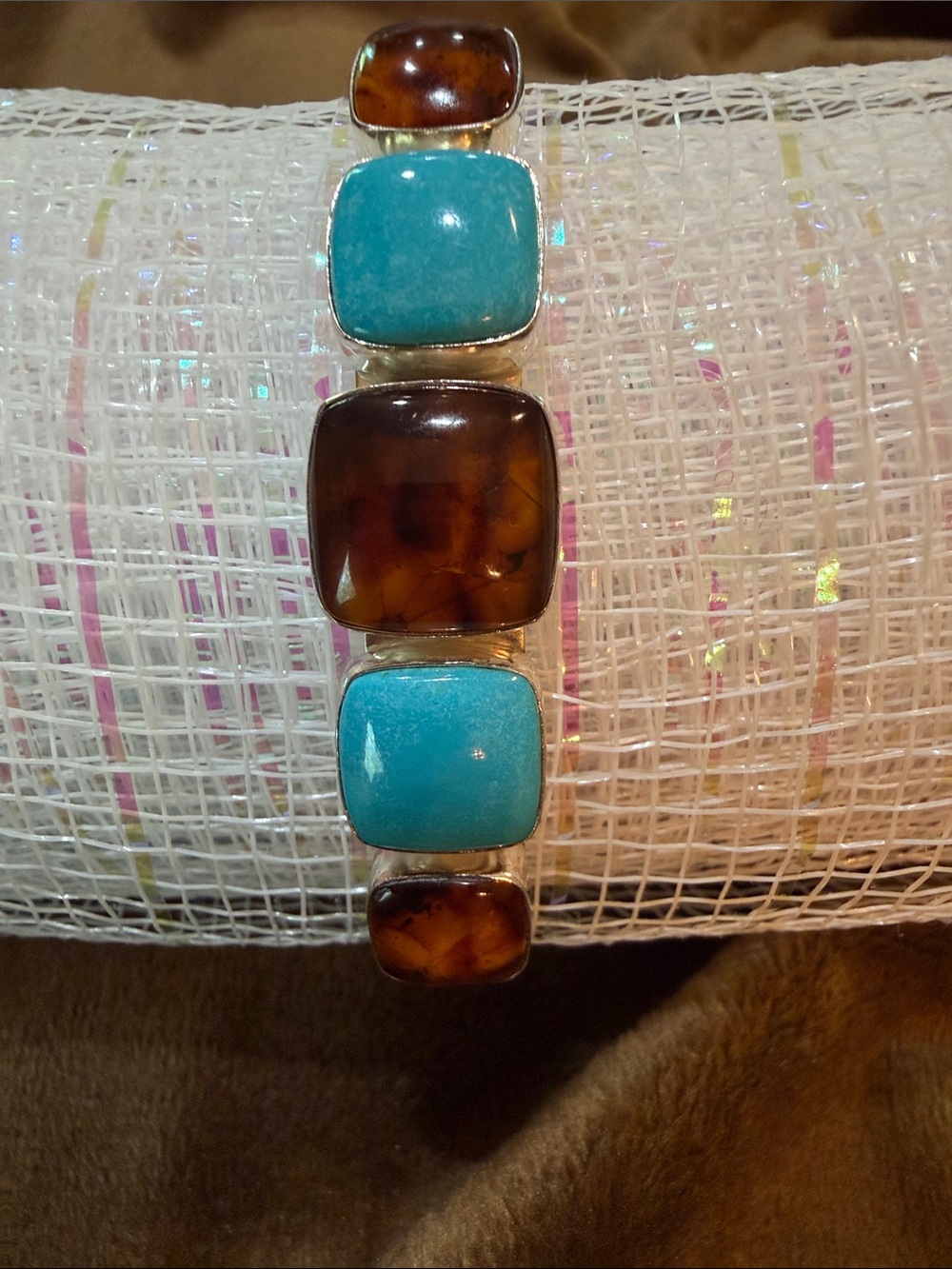 Jay King Desert Rose Turquoise & Amber Sterling Silver Cuff Bracelet   21 g-(239